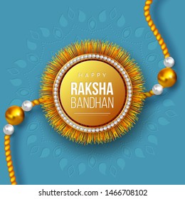 Happy Raksha Bandhan holiday background with decorated rakhi. Brother and sister celebration Rakhi festival. Vector illustration.