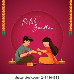 Feliz Raksha Bandhan Hermano y hermana indio festival de unión feliz Raksha Bandhan concepto. Rakhi Festival Diseño de Fondo con Creativo Rakhi. Ilustración vectorial.