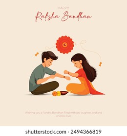 Feliz Raksha Bandhan Hermano y hermana indio festival de unión feliz Raksha Bandhan concepto. Rakhi Festival Diseño de Fondo con Creativo Rakhi. Ilustración vectorial.