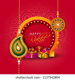 Happy Raksha Bandhan Indian festival celebration greeting background with ornamental Rakhi. Vector illustration