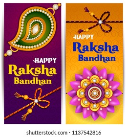Happy Raksha Bandhan Indian festival celebration greeting background with ornamental Rakhi. Vector illustration