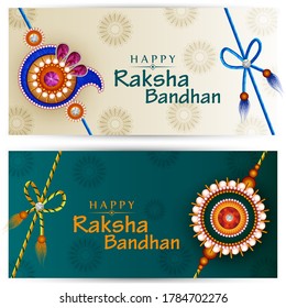 Happy Raksha Bandhan Indian festival celebration greeting background with ornamental Rakhi. Vector illustration