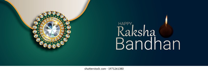 Happy raksha bandhan indian festival banner or header with realistic rakhi