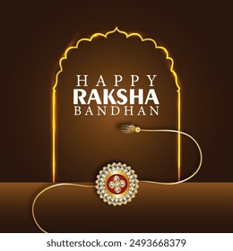 Happy raksha bandhan indian festival celebration greeting card with creative rakhi