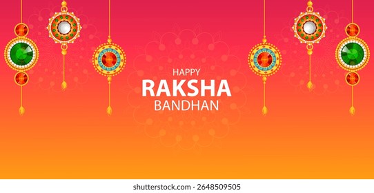 Happy Raksha Bandhan Indian festival celebration greeting background with ornamental Rakhi. Vector illustration