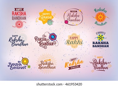 Happy Raksha Bandhan. Indian holiday. Vector typographic emblems, logo or badges. Usable for greeting cards, banners, print, t-shirts, posters and banners. Happy Rakhi.