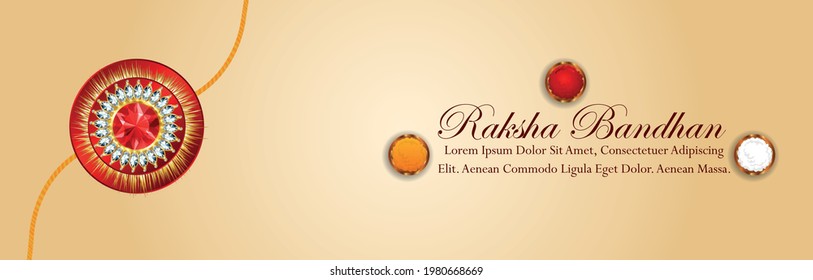 Happy raksha bandhan invitation banner with golden rakhi