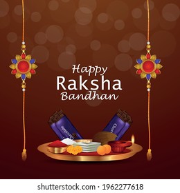 Happy raksha bandhan invitation greeting card with creative vector rakhi and gifts