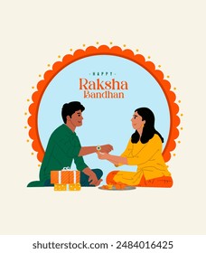 Happy Raksha Bandhan lettering, an Indian festival of brother and sister bonding celebration editable vector illustration