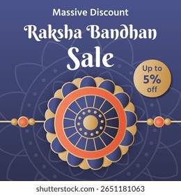 Happy Raksha Bandhan. Massive Discount. Up to 5% off. Vector illustration. Brother Sister Bond. Rakhi Offer. Rakhi (Wrist band) Sale. 5% off. 