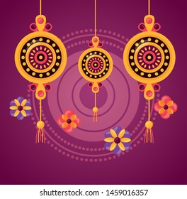 happy raksha bandhan ornament decoration flowers vector illustration