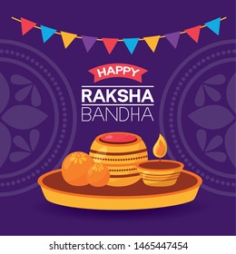 happy raksha bandhan pennants candles decoration vector illustration