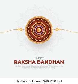 Feliz Raksha Bandhan Post y tarjeta de felicitación. Mínimo y moderno Festival indio Rakhi Celebración de fondo con texto y Ilustración vectorial Rakhi