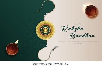 Feliz Raksha Bandhan Post y tarjeta de felicitación. Fondo de celebración de la cultura india de Rakhi con texto y Anuncio de Rakhi, afiche. Ilustración vectorial.