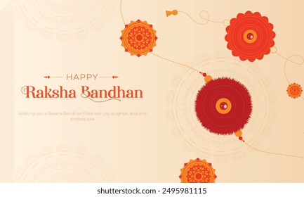 Happy Raksha Bandhan Post and Greeting Card. Indian Culture Rakhi Celebration Background with Text and Rakhi banner, poster. Vector Illustration.