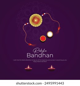 Happy Raksha Bandhan Post and Greeting Card. Indian Culture Rakhi Celebration Background with Text and Rakhi banner, poster. Vector Illustration.