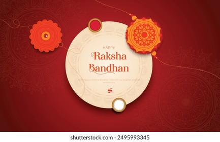 Happy Raksha Bandhan Post and Greeting Card. Indian Culture Rakhi Celebration Background with Text and Rakhi banner, poster. Vector Illustration.