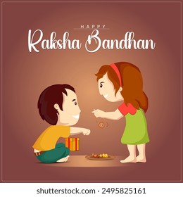 Happy Raksha Bandhan Rakhi Festival of brother and sister bonding celebration girl tie rakhi to brother and brother share happiness in gift to her sister Indian festival 