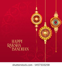 Happy Raksha Bandhan Red Background With Decorative Rakhi