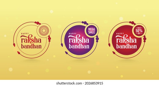 Happy Raksha Bandhan Sale Offer Logo, Creative Illustration, Sale Banner, Poster, Offer Tag, Sticker, Rakhi, Symbol, Sign, Traditional Unit, Indian festival of Raksha Bandhan celebration.