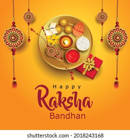 Happy Raksha Bandhan with stylish vector illustration in a creative background. Indian Religious Festival. colorful Rakhi Design.	