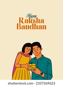 Happy Raksha Bandhan text in Hindi with brother and celebrating Raksha Bandhan festival background editable template design
