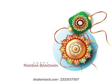 Happy Raksha Bandhan with Text, Typography decorative Rakhi for Raksha Bandhan, Indian festival for brother and sister bonding celebration
