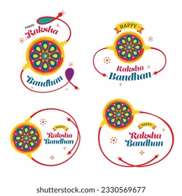 Happy Raksha Bandhan Typographic Sticker Design Collection Illustration