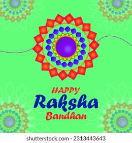 Happy Raksha Bandhan Vector Illustration Hand Draw Creative Design Green Background Rakshasutra with typography