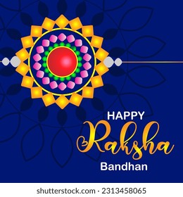 Happy Raksha Bandhan Vector Illustration Hand Draw Creative Design Blue Background Rakshasutra with typography