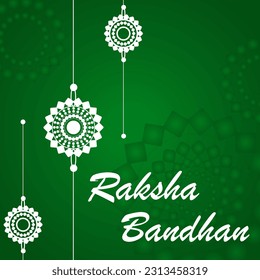 Happy Raksha Bandhan Vector Illustration Hand Draw Creative Design Green Background Rakshasutra with typography