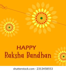 Happy Raksha Bandhan Vector Illustration Hand Draw Creative Design Yellow Background Rakshasutra with typography