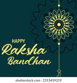 Happy Raksha Bandhan Vector Illustration Hand Draw Creative Design Green Background Rakshasutra with typography