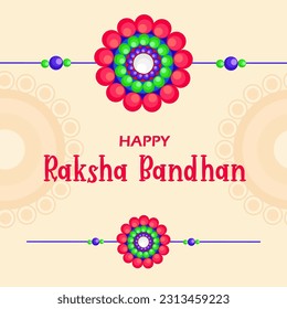 Happy Raksha Bandhan Vector Illustration Hand Draw Creative Design Light Yellow Background Rakshasutra with typography