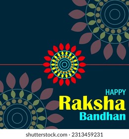 Happy Raksha Bandhan Vector Illustration Hand Draw Creative Design Blue Background Rakshasutra with typography