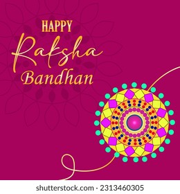 Happy Raksha Bandhan Vector Illustration Hand Draw Creative Design Red Background Rakshasutra with typography