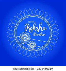 Happy Raksha Bandhan Vector Illustration Hand Draw Creative Design Blue Background Rakshasutra with typography