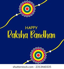 Happy Raksha Bandhan Vector Illustration Hand Draw Creative Design Blue Background Rakshasutra with typography