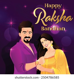 Happy Raksha Bandhan, vector illustration of Sister and Brother