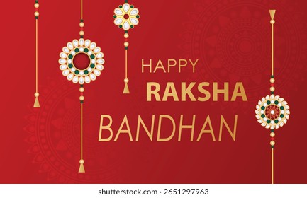 Happy Raksha Bandhan Vector illustration, text on red background. Concept of Rakhi Festival Greeting card, Poster, banner, Template Design