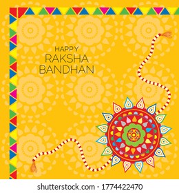 Happy Raksha Bandhan (when sister tied regional thread to her brother). Indian holiday. Vector typographic emblems. Usable for greeting cards, banners