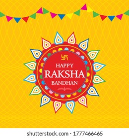 Happy Raksha Bandhan (when sister tied regional thread to her brother). Indian holiday. Vector typographic emblems. Usable for greeting cards, banners