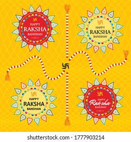 Happy Raksha Bandhan (when sister tied regional thread to her brother). Indian holiday. Vector typographic emblems. Usable for greeting cards, banners