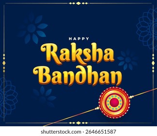 happy rakshabandhan greeting blue background with rakhi thread vector