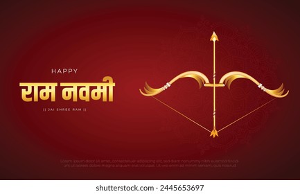 Happy Ram Navami Banner and Greeting Card Design. Golden Archer of Lord Shree Ram with Ram Navami Text Vector Illustration