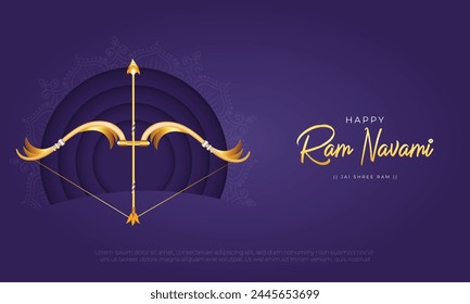 Happy Ram Navami Banner and Greeting Card Design. Golden Archer of Lord Shree Ram with Ram Navami Text Vector Illustration