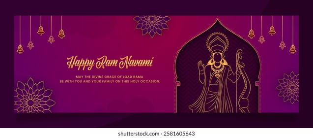 Happy Ram Navami , Beautiful Design of Holy Occasion, Birth of Shree Ram. Banner Size Design with Mandala and bells.