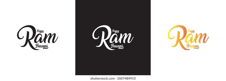 Happy ram Navami calligraphy text design. Typography poster banner, background etc. Vector illustration. isolated on white and black background. EPS 10