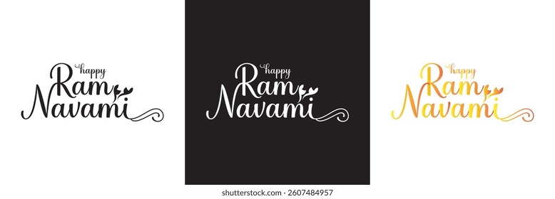 Happy ram Navami calligraphy text design. Typography poster banner, background etc. Vector illustration. isolated on white and black background. EPS 10