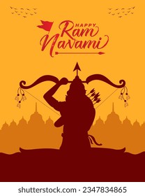 Happy ram navami celebration lord rama with bow arrow vector.